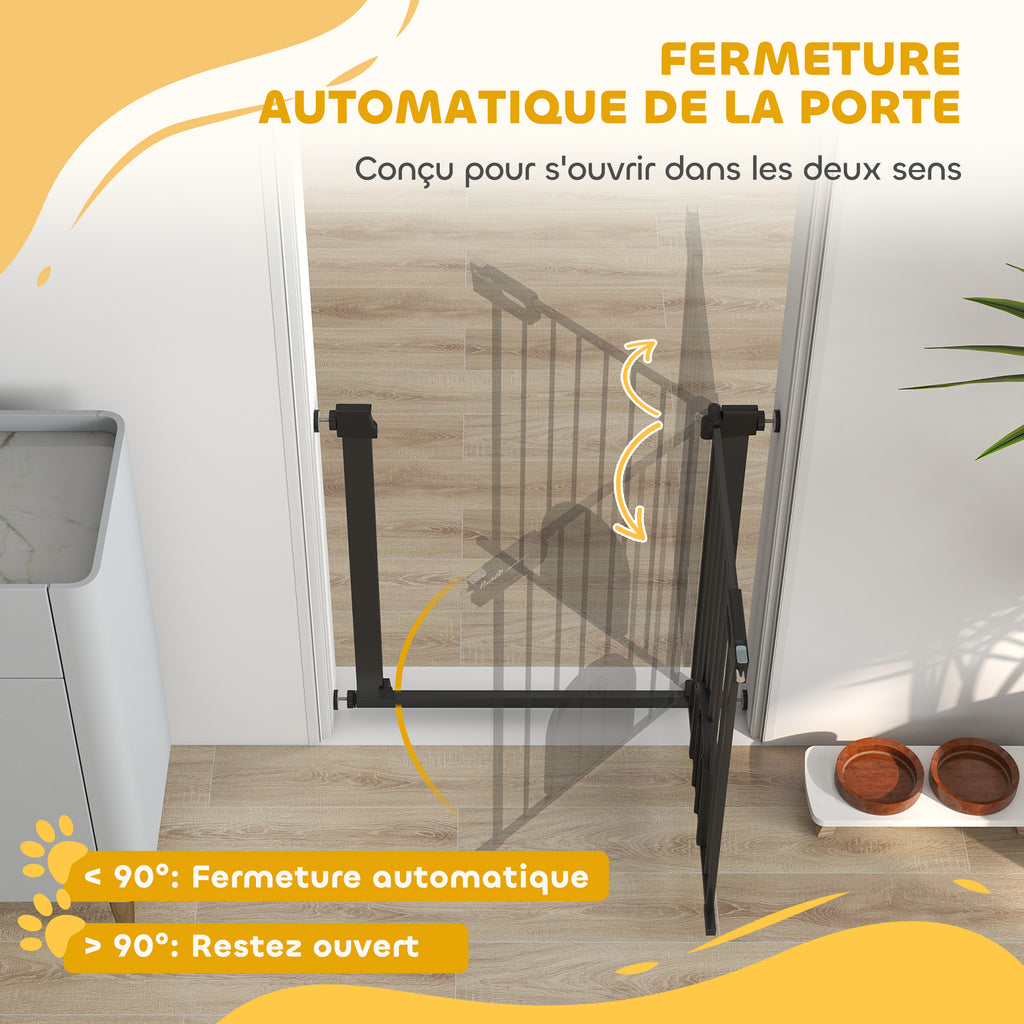 Barrière de sécurité animaux avec porte fermeture automatique système de double verrouillage, acier noir-4