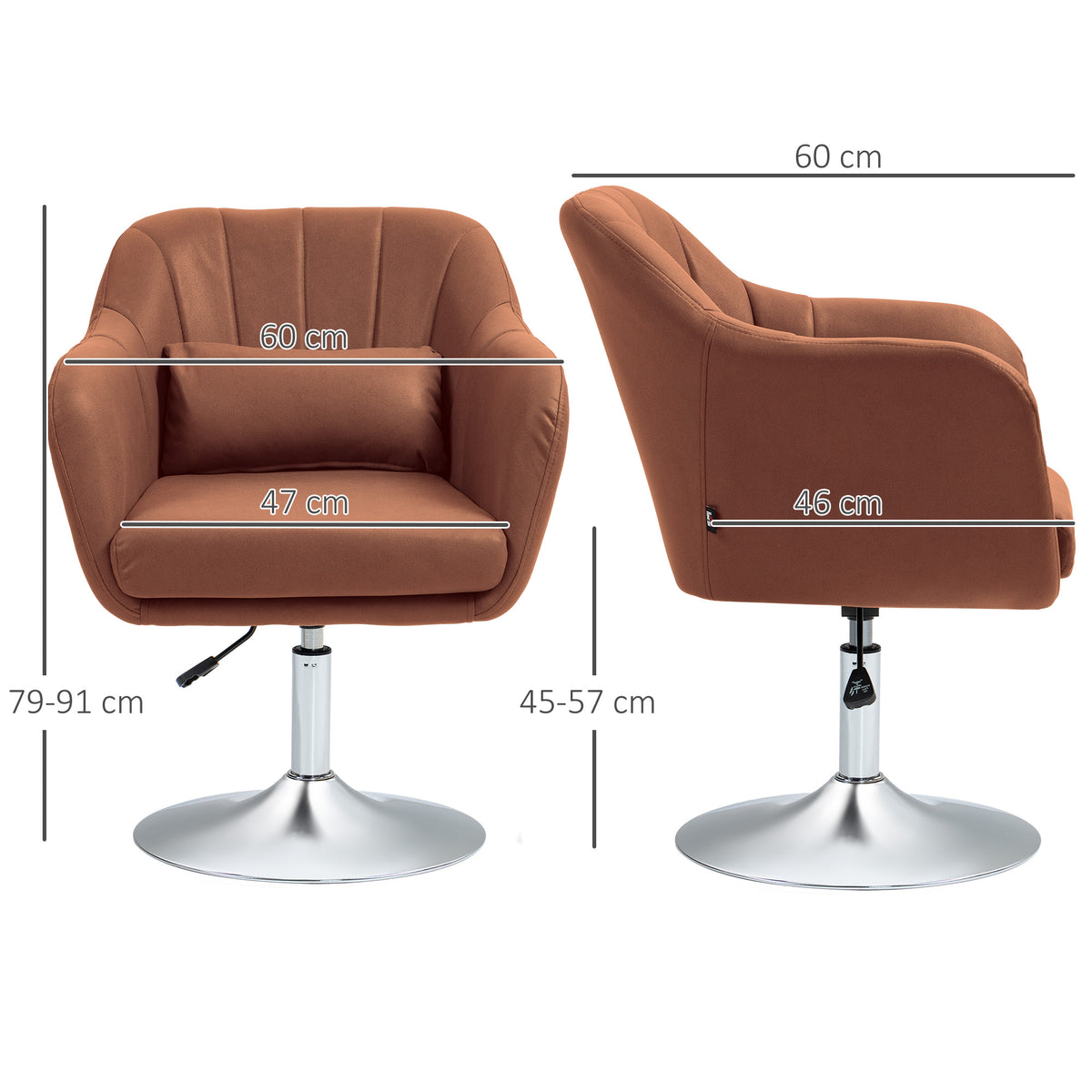 Fauteuil de salon coussins lombaires hauteur réglable pivotant 360° piètement en métal marron-2