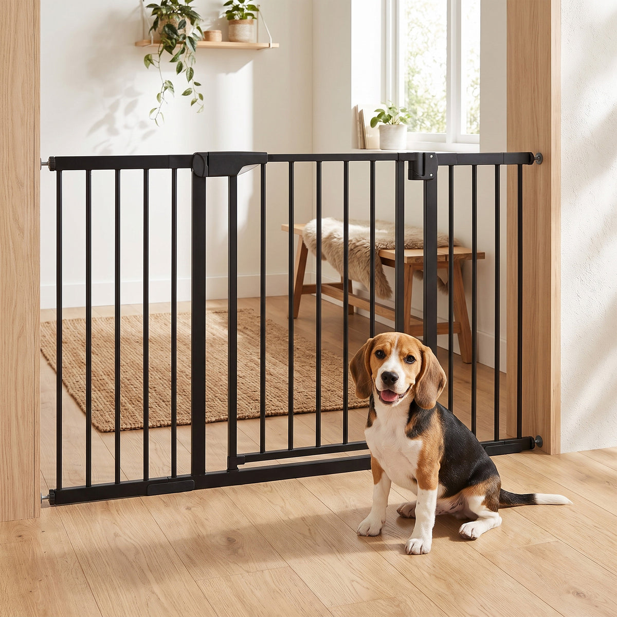 Barrière de sécurité pour chiens et bébés 76 à 130 cm avec extension fixation par pression sans perçage blanc-9