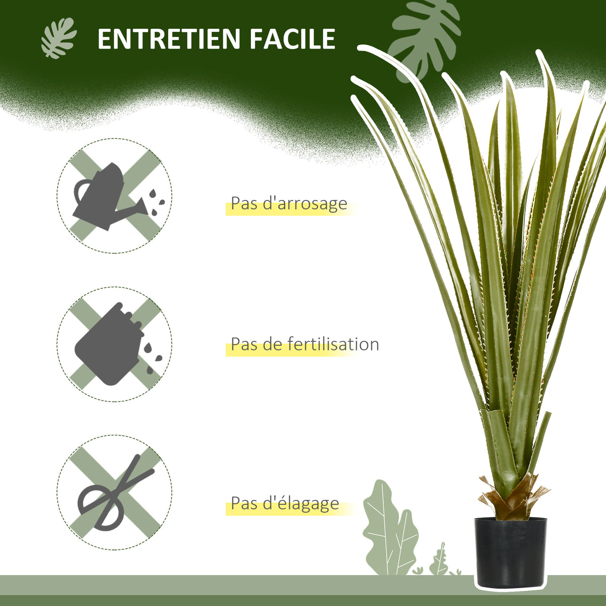 Plante artificielle type agave en pot hauteur 90 cm, 16 feuilles, interieur extérieur, grand réalisme-4