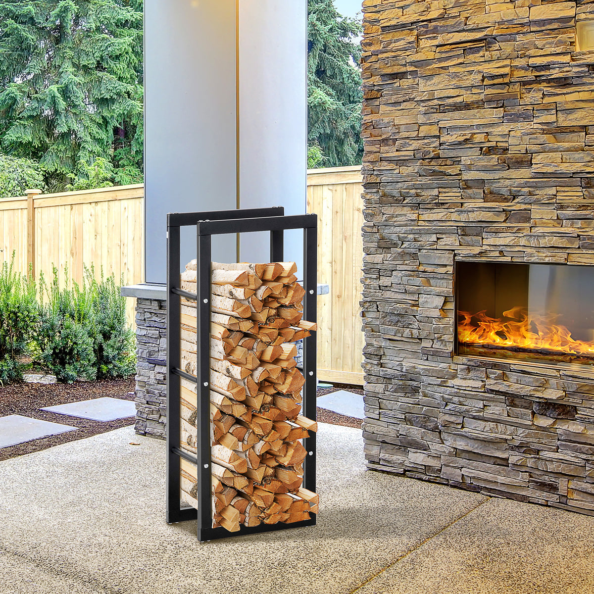 Range bûches Etagère porte bois de cheminée porte-bûches intérieur et extérieur charge max. 100 Kg dim. 40L x 25l x 100H cm métal noir-1