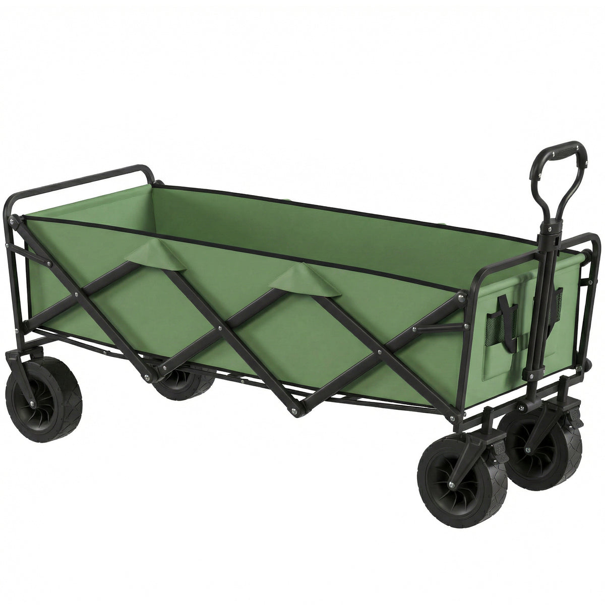 Chariot de Jardin Pliable 130L avec Roues, Remorque Robuste avec Freins, Poignée Réglable, vert-0
