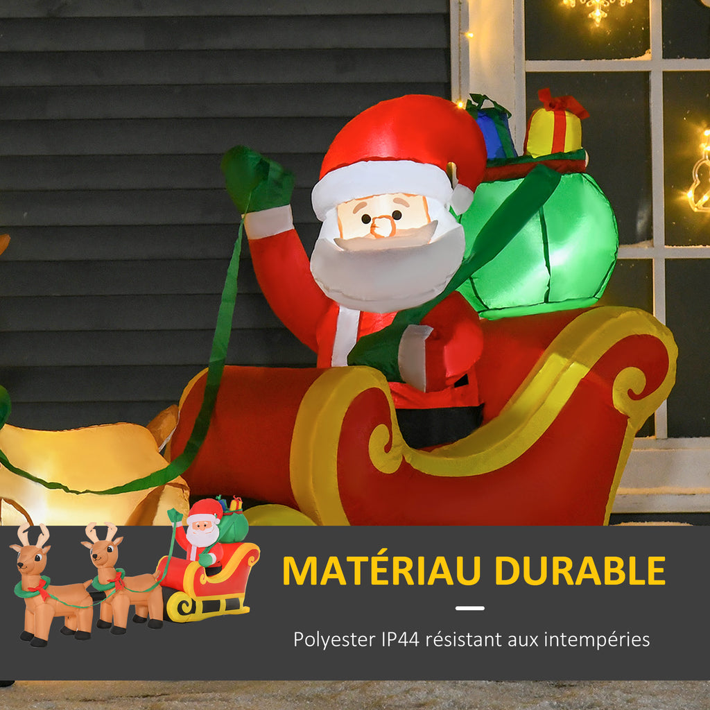 Père Noël Gonflable LED dim. 240L x 57l x 112H cm avec traîneau, Rennes, hotte 6 LED Polyester imperméable-4