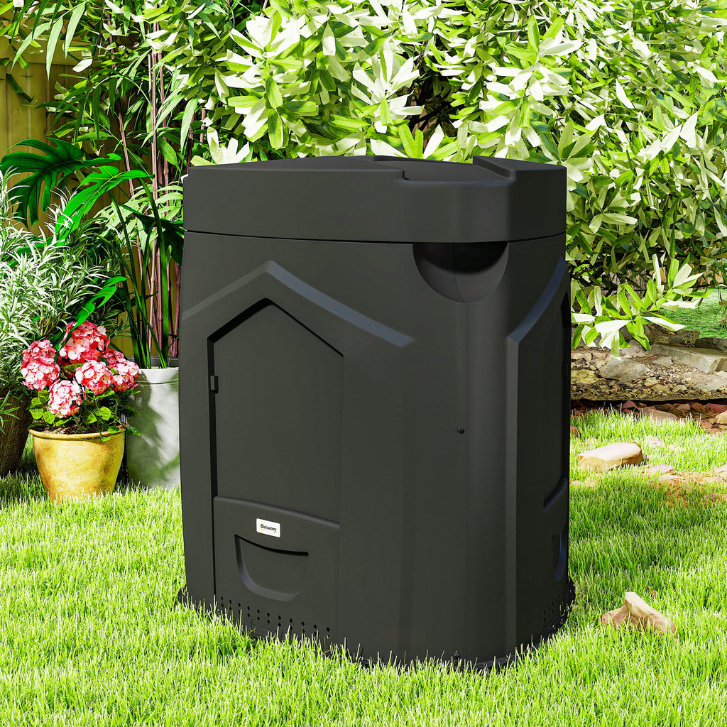 Composteur de jardin, 240L, bac à compost extérieur, en polypropylène, 3 Portes, 66 Aérations, 78 x 75 x 78 cm, Noir-9