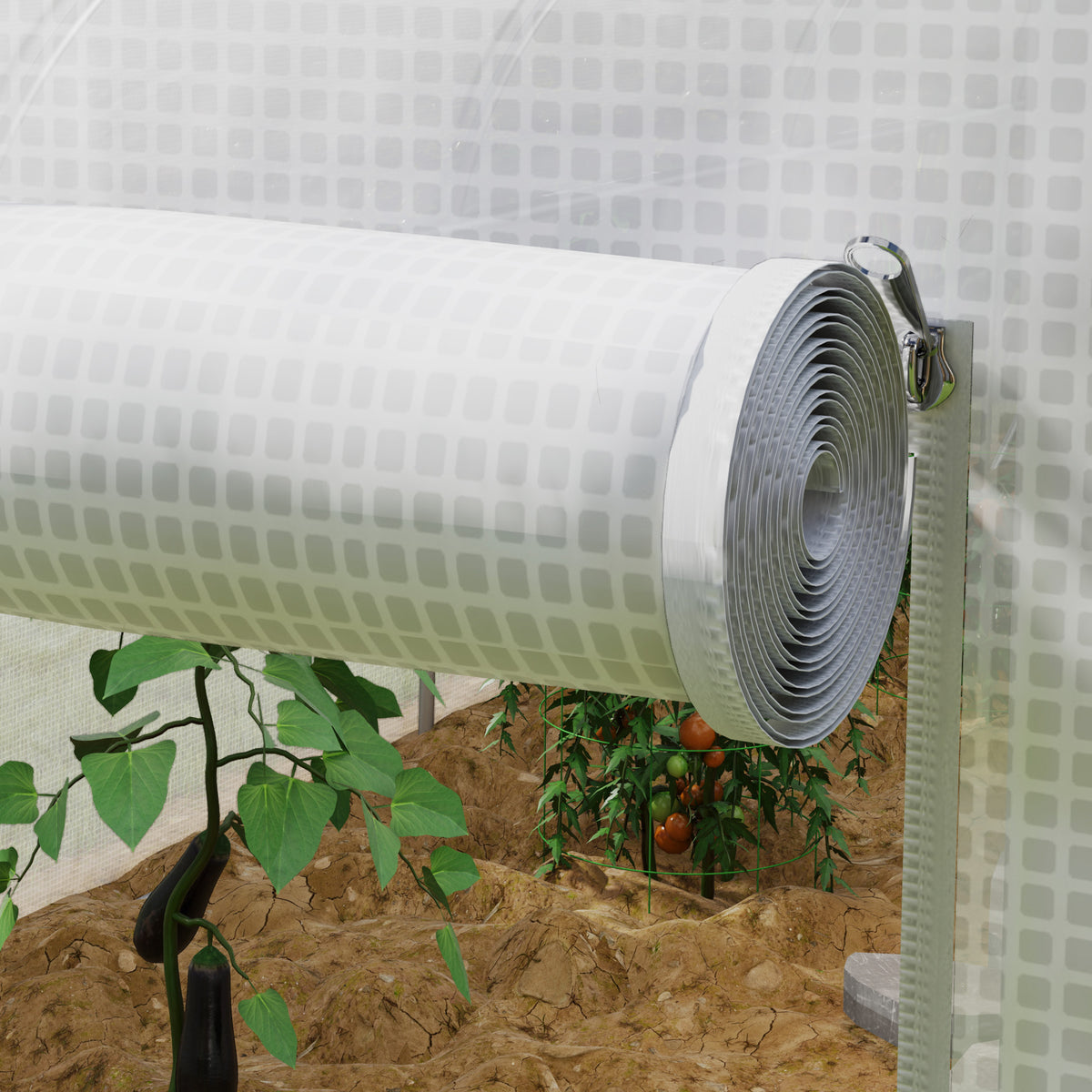 Serre de jardin tunnel grande taille avec bâche PE cadre en acier porte enroulable et 12 fenêtres 8 x 3 x 2 m blanc-7