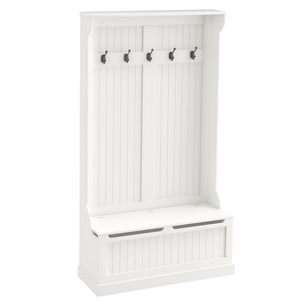 Meuble d'entrée avec banc porte manteaux 3 en 1 5 crochets banc de rangement pour salon couloir 96 x 34 x 179,7 cm crème-0