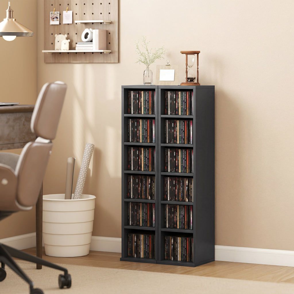 Lot de 2 étagères colonnes armoire de rangement CD-DVD 12 compartiments 21 x 22,5 x 88,5 cm capacité 204 CD noir-1
