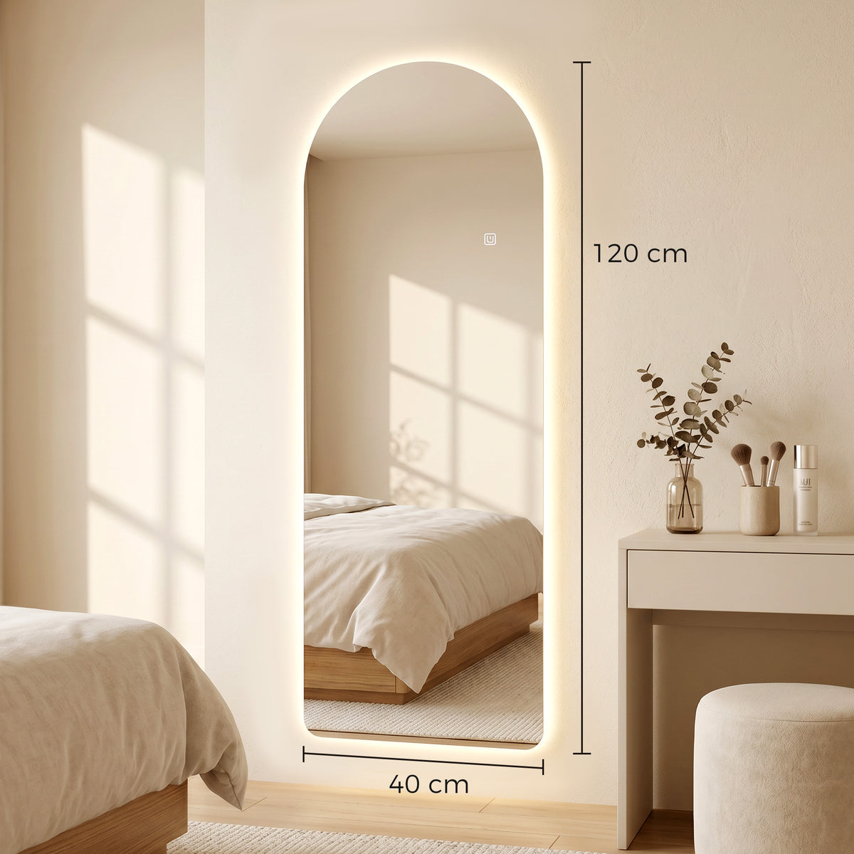 Grand miroir mural 120 x 40 cm avec éclairage LED miroir arqué, intensité variable et 3 couleurs d'éclairage transparent-2