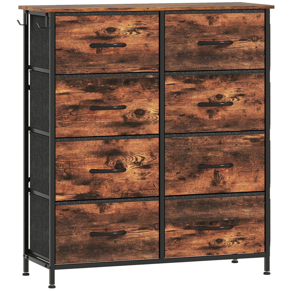 Commode 8 tiroirs en tissu, meuble de rangement, 4 poches, 2 crochets, structure en acier, 86x30x94,5cm, brun rustique-0