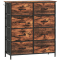 Commode 8 tiroirs en tissu, meuble de rangement, 4 poches, 2 crochets, structure en acier, 86x30x94,5cm, brun rustique-0