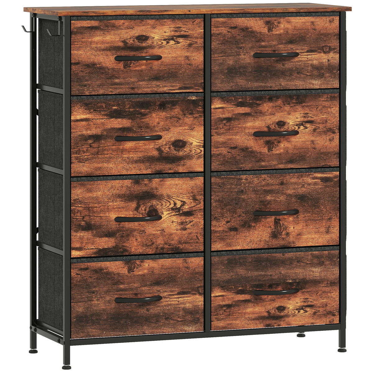 Commode 8 tiroirs en tissu, meuble de rangement, 4 poches, 2 crochets, structure en acier, 86x30x94,5cm, brun rustique-0