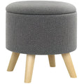 Pouf rond repose-pieds tabouret avec coffre de rangement pieds en bois design moderne gris-0
