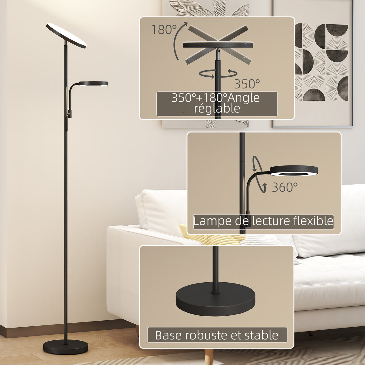 Lampadaire LED 42W dimmable 2700K-6500K 4 couleurs variation continue, 4 modes scène, télécommande et contrôle tactile-7