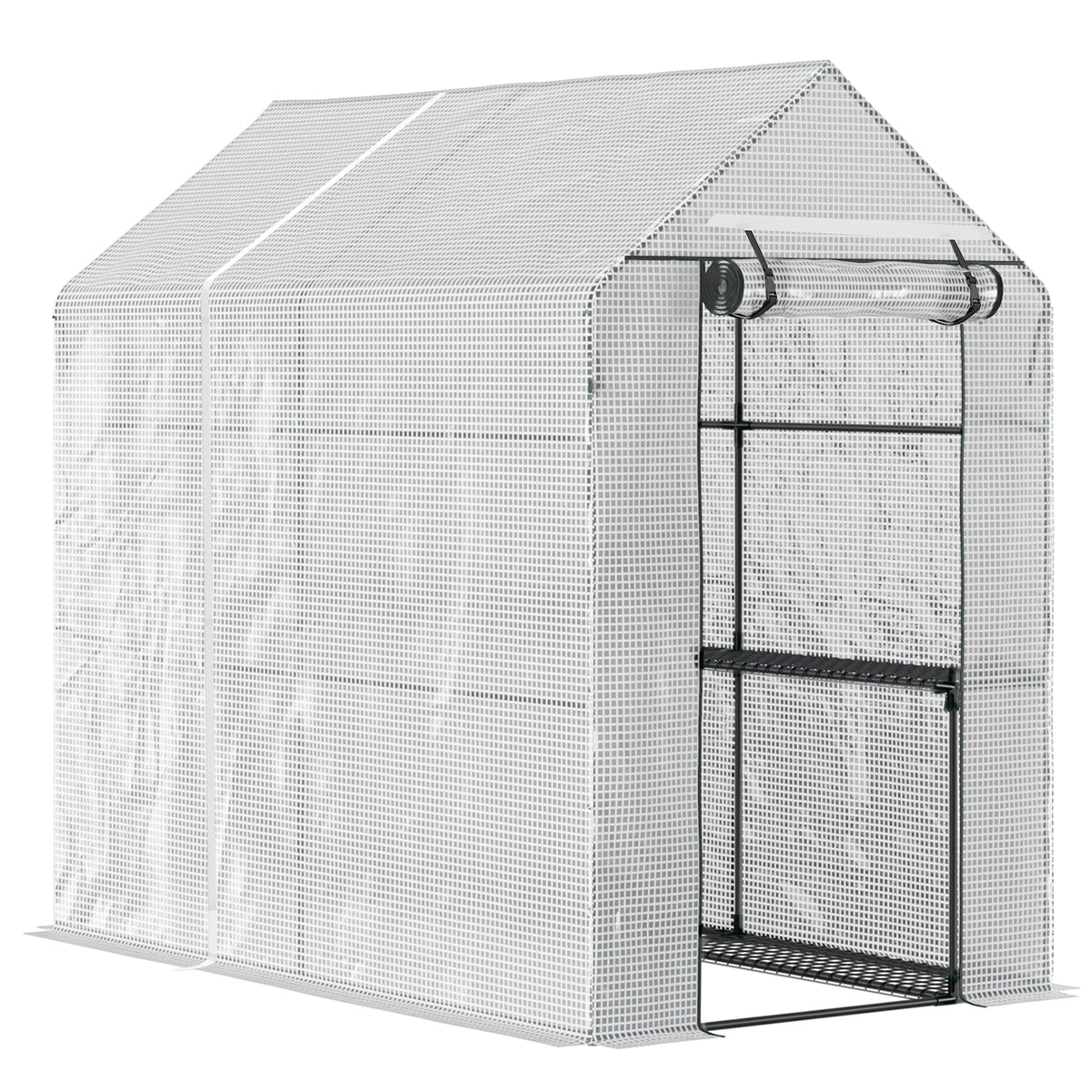 Serre de jardin PE avec étagère 2 niveaux, serre de balcon, bâche renforcée 140 g/m², acier, porte zippée-0