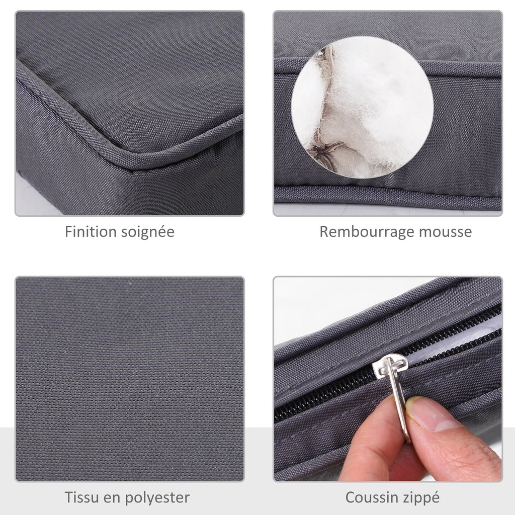 Lot de 2 Coussins de chaise de jardin Coussin chaise extérieur Coussins d'assise déhoussables Rembourrage 5 cm Tissu Polyester dim. 45L x 45l cm Gris foncé-3