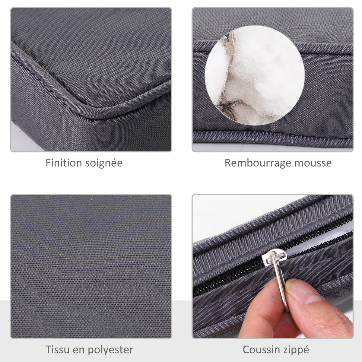 Lot de 2 Coussins de chaise de jardin Coussin chaise extérieur Coussins d'assise déhoussables Rembourrage 5 cm Tissu Polyester dim. 45L x 45l cm Gris foncé-3