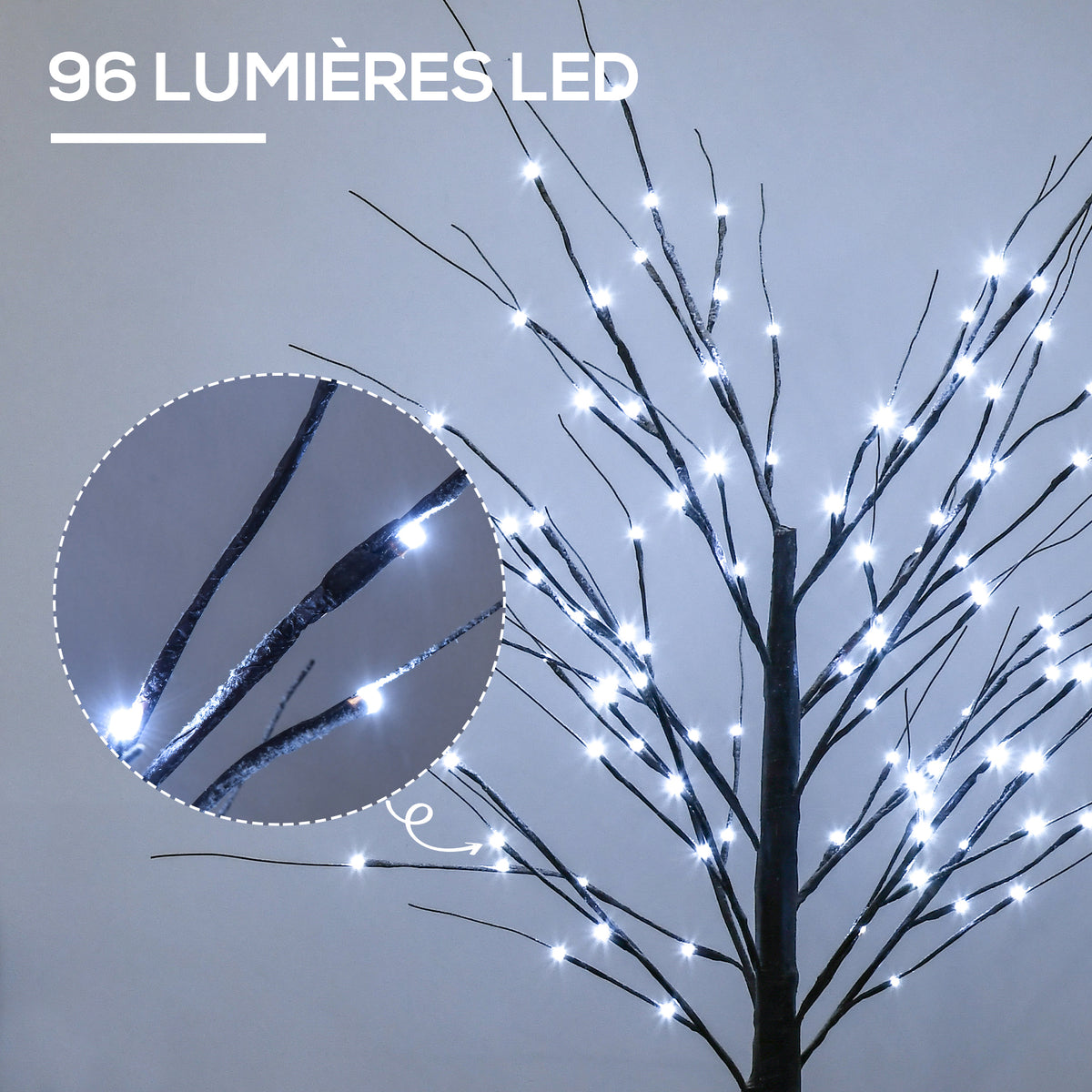 Arbre lumineux LED - décoration lumineuse blanc froid - 96 LEDs - usage intérieur - 150 cm chambre maison marron-3