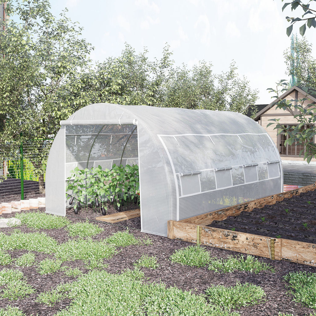 Serre de jardin serre tunnel 12 m² avec porte, parois latérales enroulables 8 fenêtres acier PE  4 x 3 x 2 m blanc-1