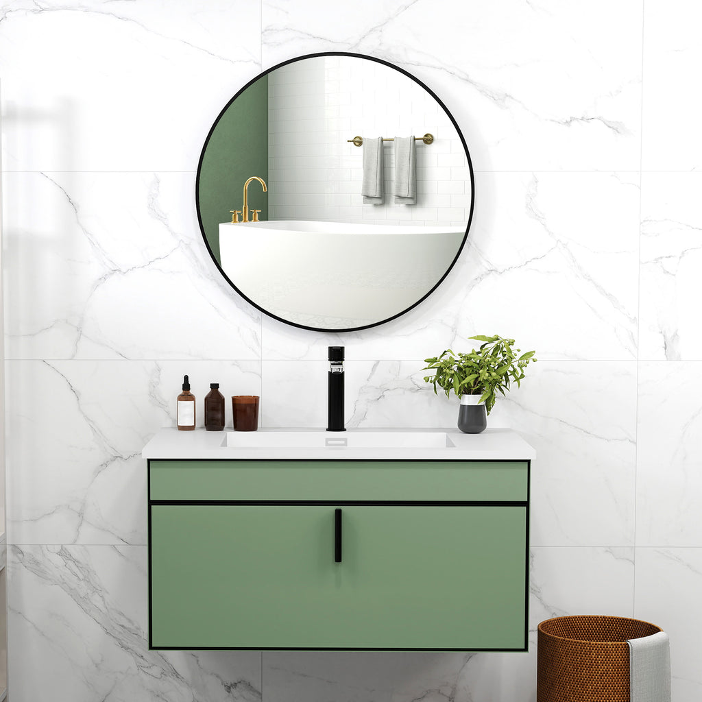 Miroir rond miroir salle de bain cadre en métal facile à installer, pour chambre, salon, entrée, Ø 70 x 2,5 cm noir-9