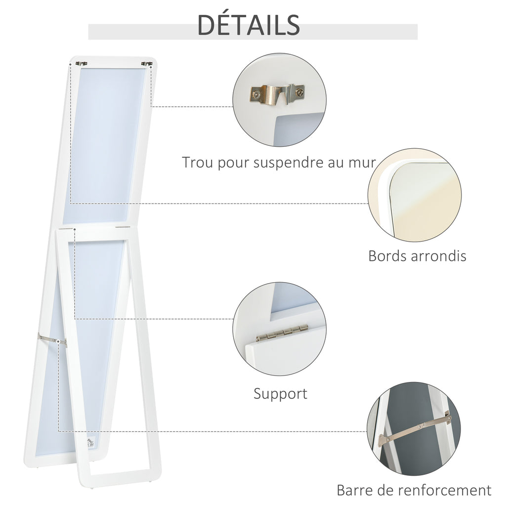 Miroir sur Pied et Mural rectangulaire dim. 37L x 43l x 156H cm Bois Aspect Blanc-5