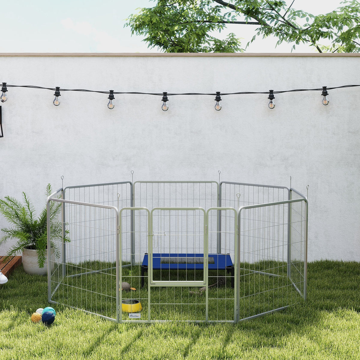 Parc pour chien enclos chien 8 panneaux modulable pliable acier avec porte pour chiot intérieur extérieur 80H cm argent-8