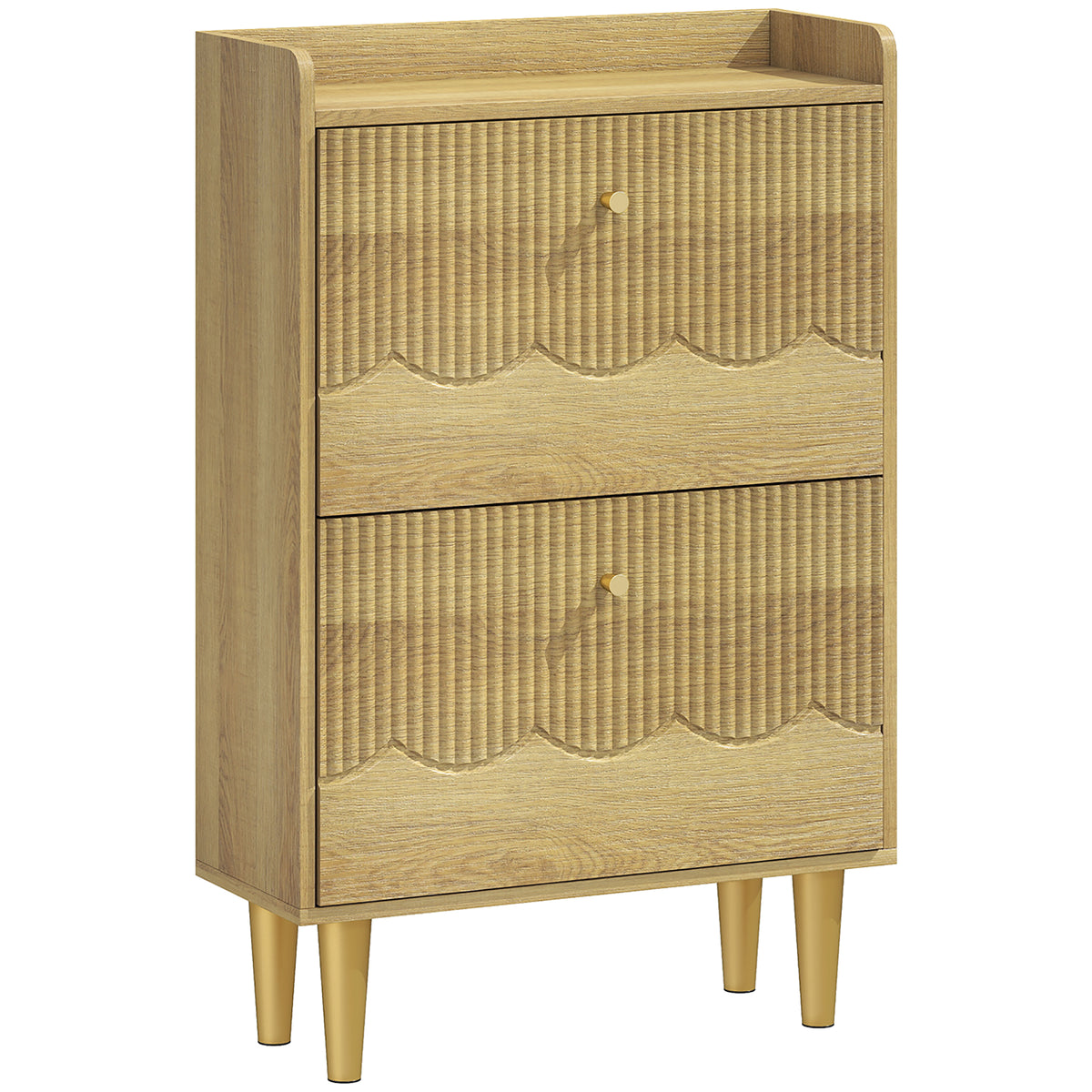Meuble à chaussures 12 paires, armoire à chaussures étroite, 2 tiroirs rabattables étagères réglables, 60x24x92cm, chêne-0