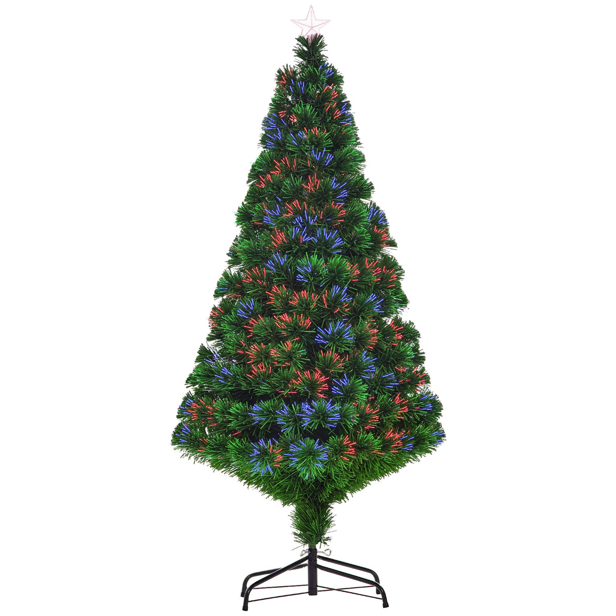 Sapin Noël Artificiel Lumineux 150H cm Fibre Optique Multicolore + Support Pied 180 Sommet Brillante Vert-0