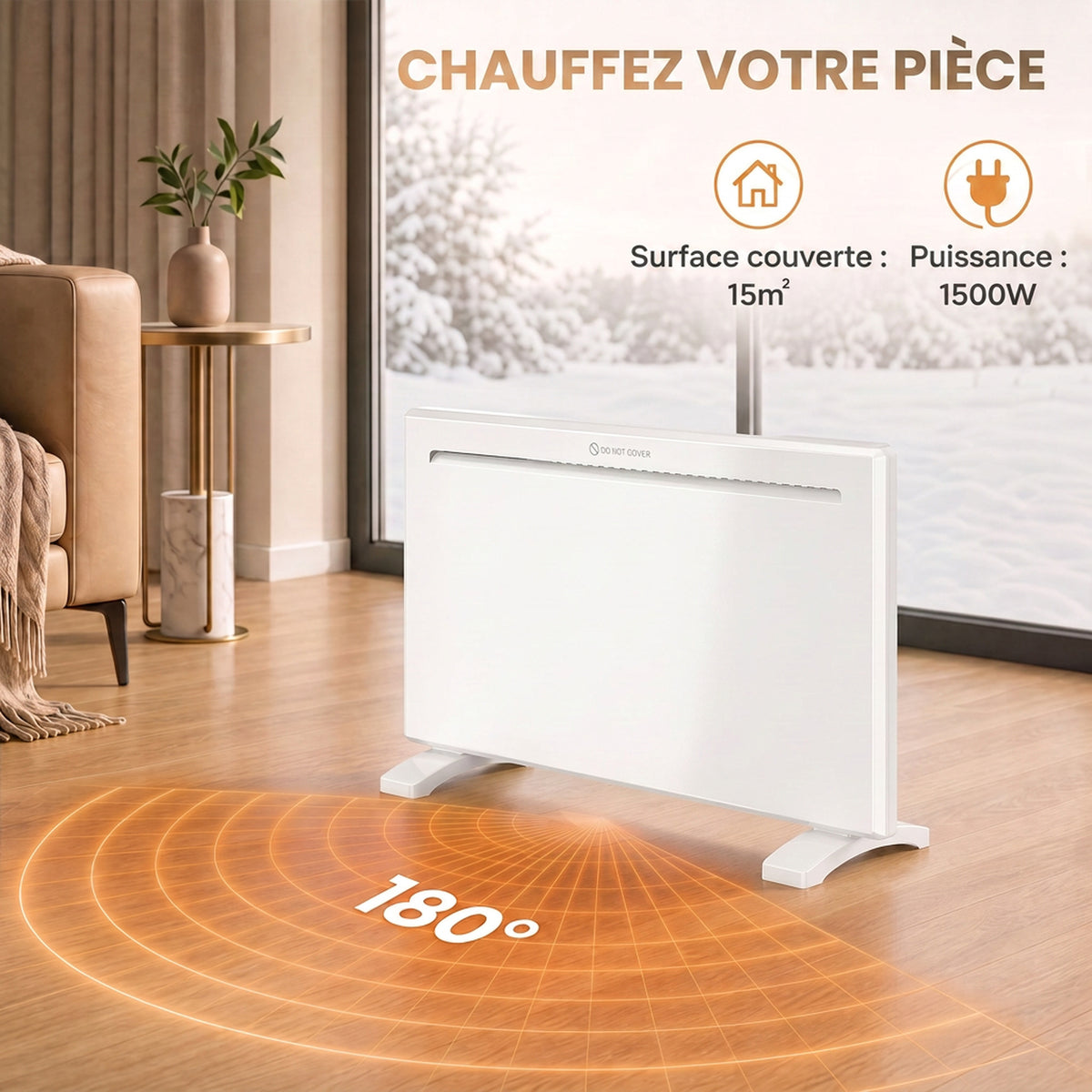 Radiateur Électrique 1500 W Connecté WiFi Sur Pied ou Mural, Commandes Vocales, 4 Modes, Écran LED, 70x21,5x43,5cm Blanc-3