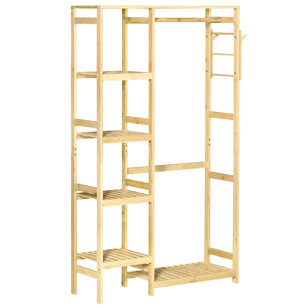 Portant à Vêtements Bambou Penderie Porte-Manteaux avec étagères, Tringle et 2 patères - dim. 90L x 30P x 155H cm-0