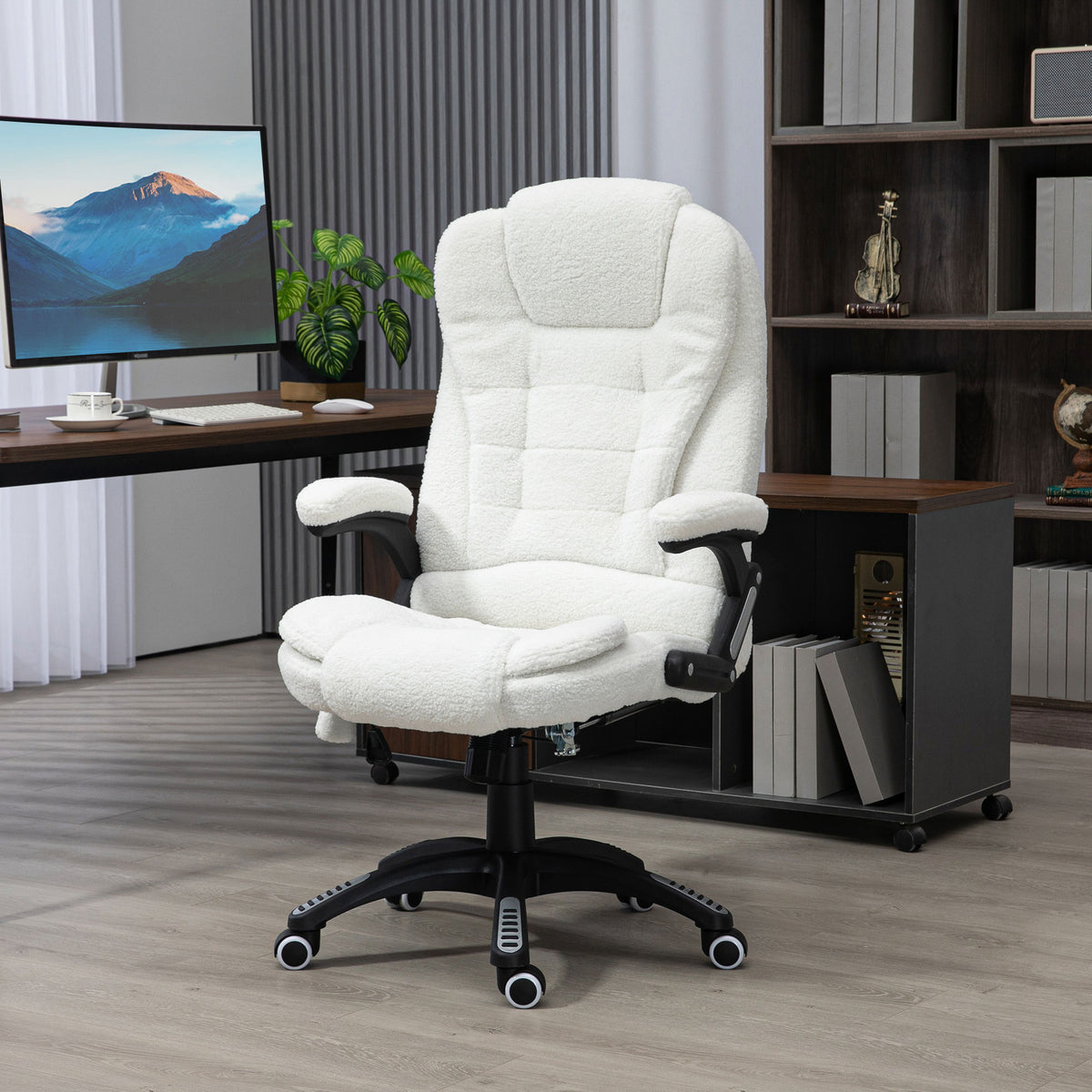 Fauteuil de bureau massant et chauffant hauteur réglable, dossier inclinable et télécommande filaire, pivotant à 360°-1