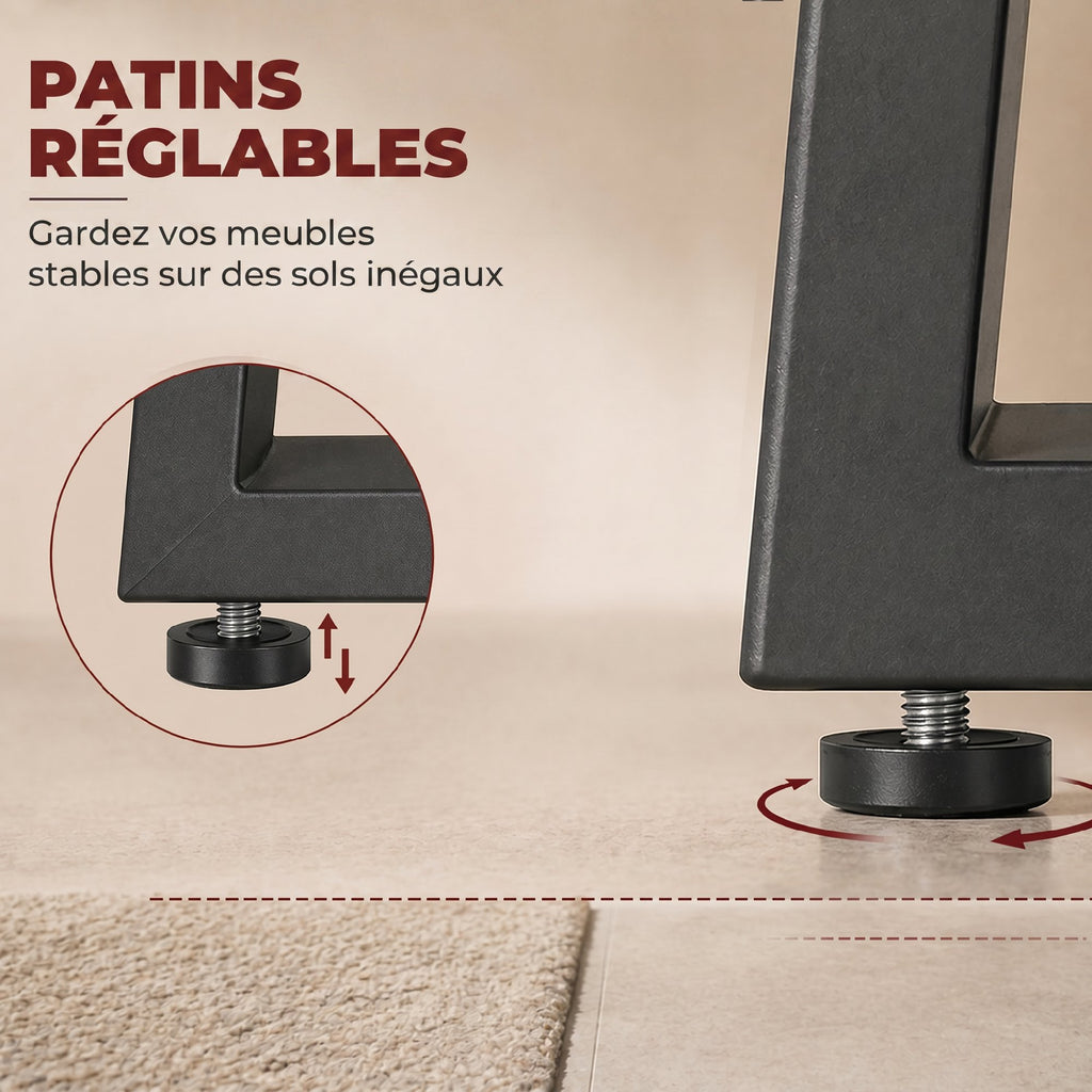 Pieds de table en acier, 60 x 43 cm, lot de 2 pieds de bureau trapezoïdes avec patins réglables et vis, noir-4