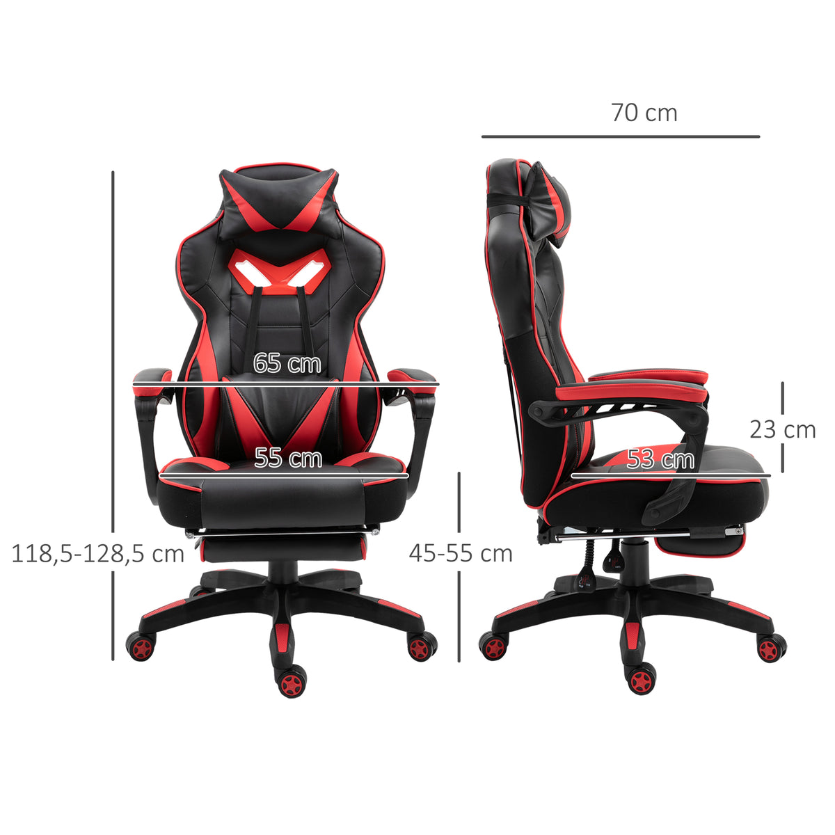 Chaise gaming Ergonomique, Fauteuil de Bureau confortable avec Repose-Pied, Appuie-Tête et coussin lombaire, Hauteur Réglable, noir et rouge-2