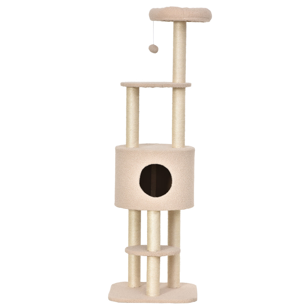 Arbre à chats avec griffoir arbre à grimper pour chat niche et plate-formes peluche haute densité 148 cm beige-7