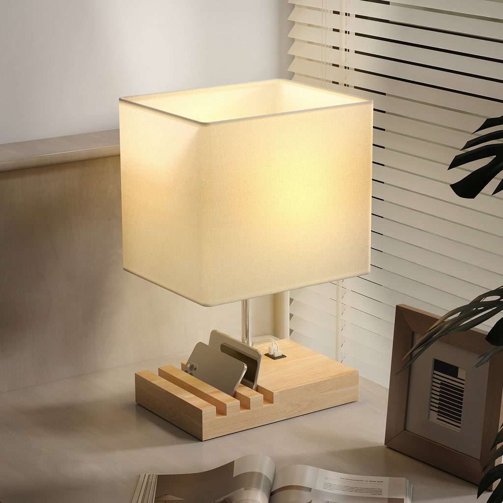 Lampe de chevet avec USB A+C, lampe de table moderne, 3 supports pour téléphone, ampoules non incluses, blanc-7