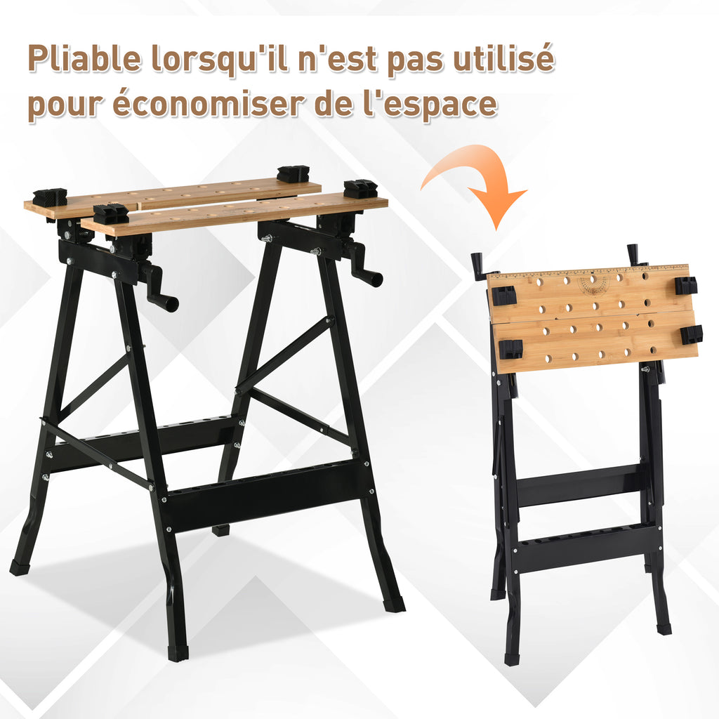Établi pliant établi de serrage avec 4 serre-joints table de travail, charge 150 kg, 63,5x60,5x78cm, noir-3