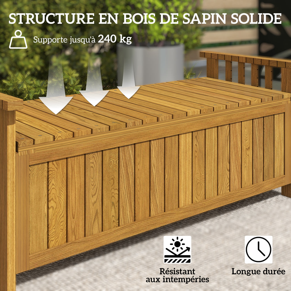 Banc de jardin 2 places en bois avec rangement de 151L banc d'extérieur avec accoudoirs 128,5 x 56 x 53,5 cm marron-5