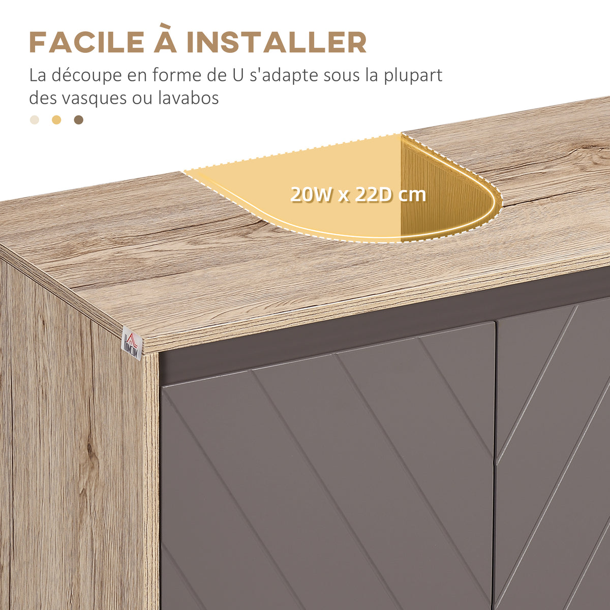 Ensemble de Meuble sous lavabo, armoire avec miroir et meuble colonne pour salle de bain en bois chêne Clair Gris-3