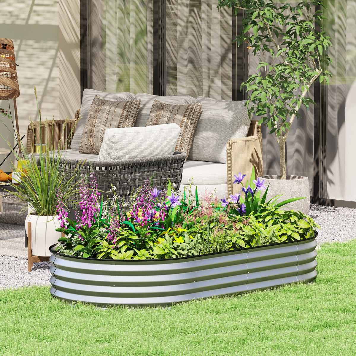 Jardinière surélevée galvanisée en acier lit de jardin bordure caoutchouc 181 x 93 x 30 cm argent-1