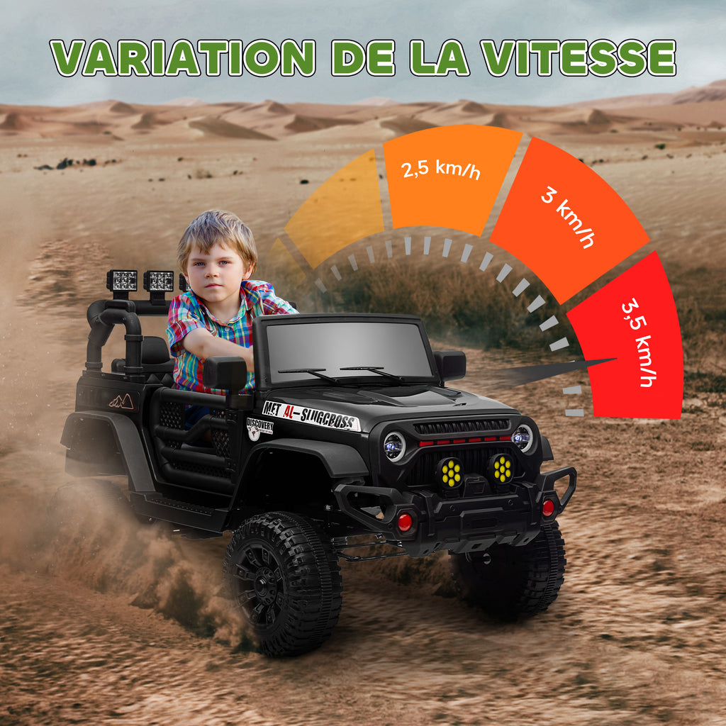 Voiture électrique enfants UTV avec télécommande 2,4G, 2 moteurs 12 V, musique, klaxon, lumières LED, 100x63x65cm, noir-5