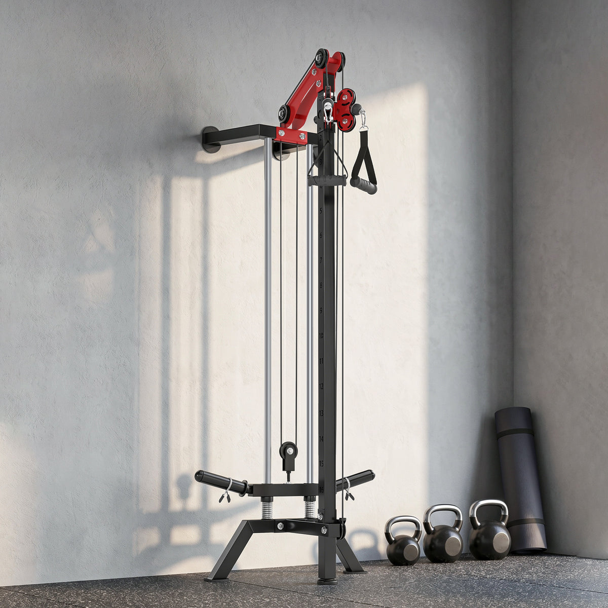 Station de Musculation à Poulie Machine à Câble LAT Fixation Murale Charge de Poids Personnalisable 85x68x210cm Noir-1