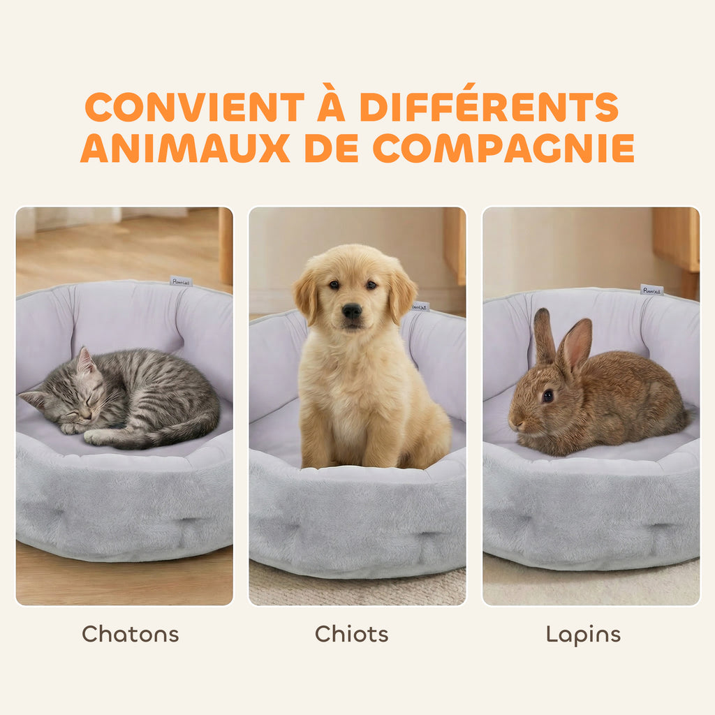 Lit pour chat réversible, lit pour chats d'intérieur et petits chiens, lit rond avec rebord de soutien, gris clair-6