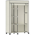 Armoire penderie en tissu meuble de rangement 6 roulettes tringle à vêtements et étagères ouvertes 103x43x162,5cm crème-0