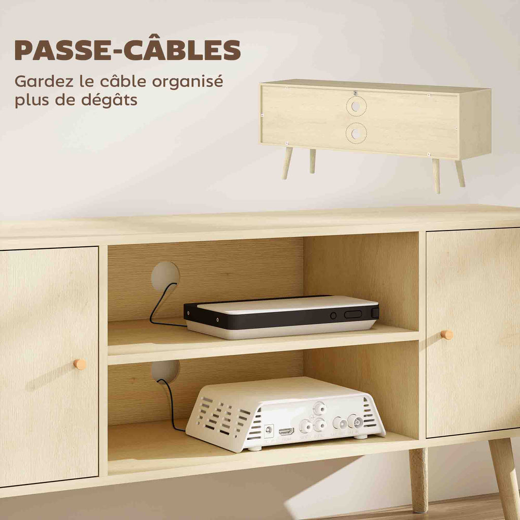 Meuble TV meuble télé pour téléviseur jusqu'à 55 pouces 2 placards et 2 étagères ouvertes 120x34x50cm effet bois naturel-4