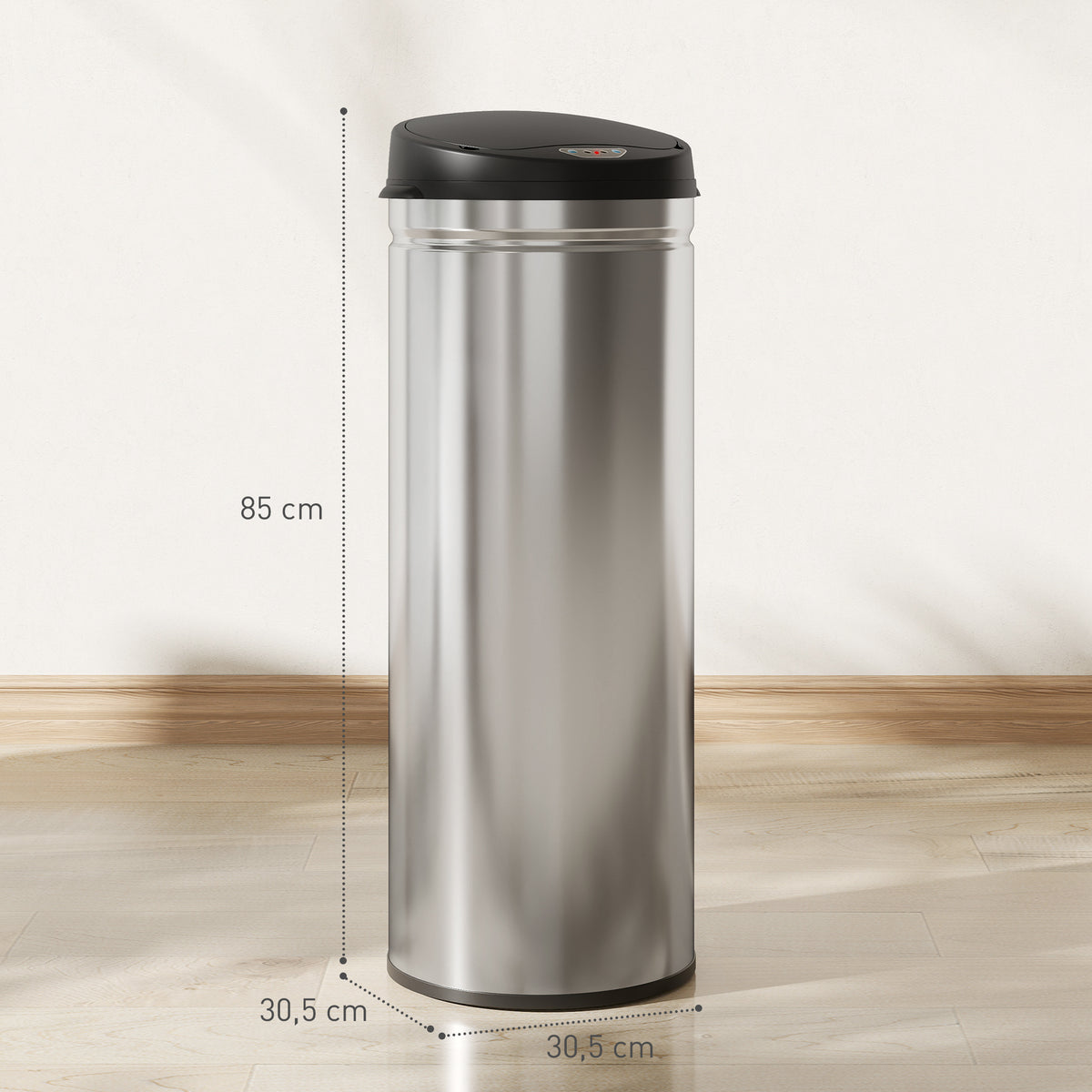 Poubelle cuisine automatique 50L acier inoxydable, poubelle à couvercle à fermeture en douceur, 30,5x30,5x85cm, argent-2