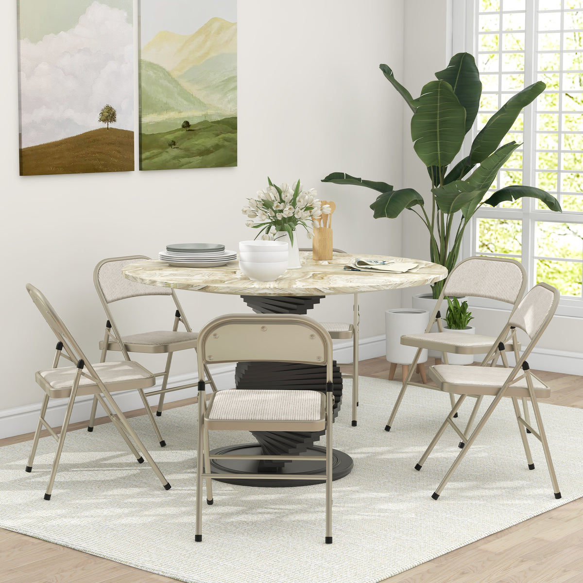 Lot de 6 chaises pliantes chaises de salle à manger portables cadre en acier dim. 45l x 46P x 78H cm beige-1