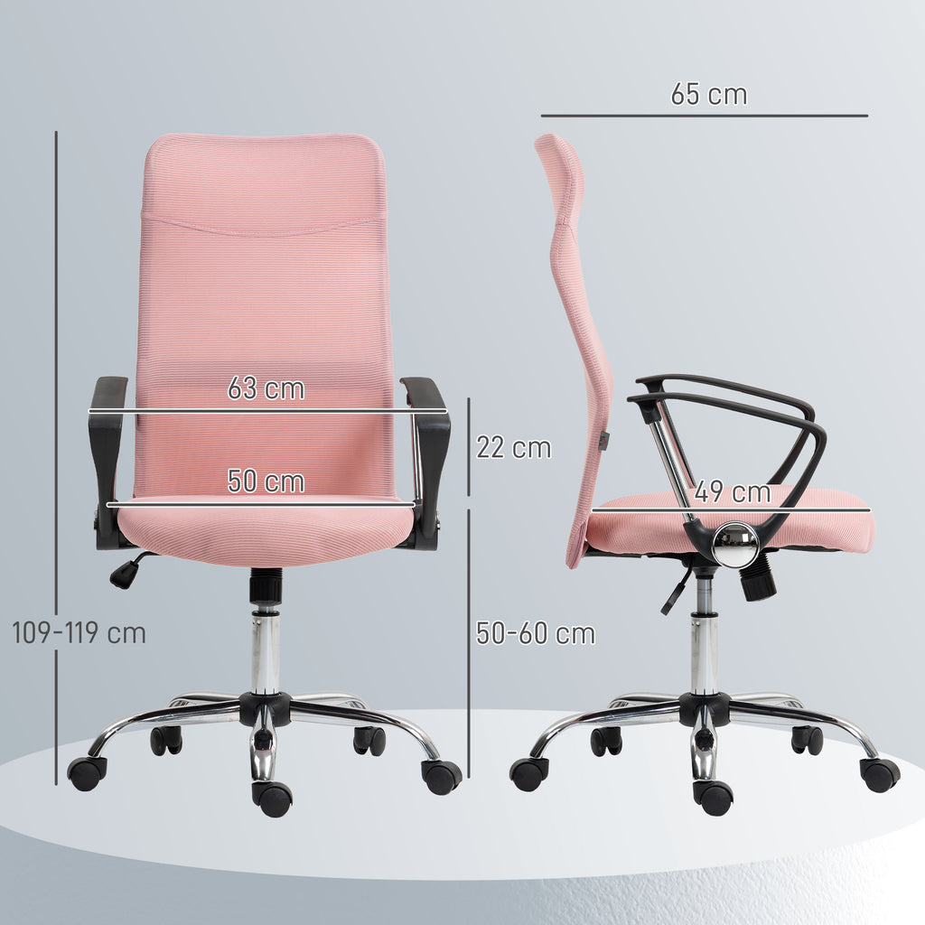 Fauteuil de bureau manager dossier ergonomique hauteur assise réglable pivotant tissu maille 63x65x119109-119cm rose-2