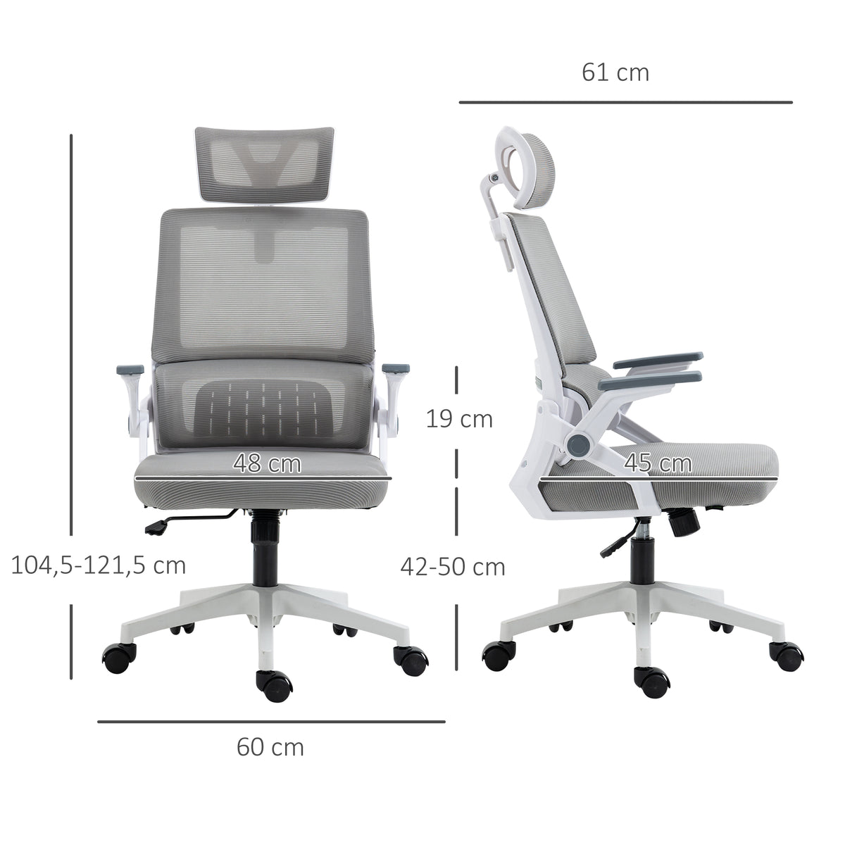 Fauteuil de bureau réglable tissu maille polyester dossier ergonomique inclinable pivotant Gris-2