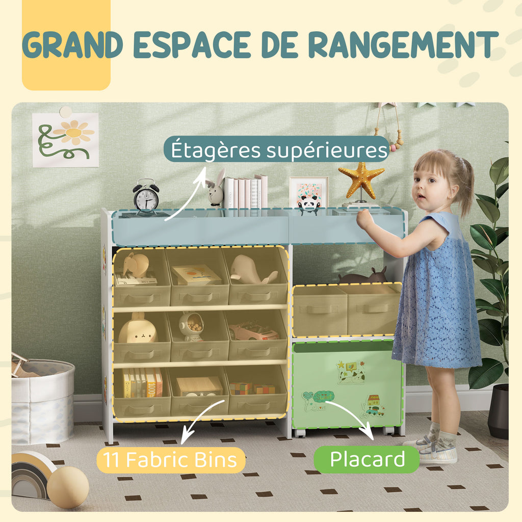Étagère à jouets pour enfants étagère à livres 11 bacs de rangements en tissu non tissé 105 x 30 x 80 cm blanc-3