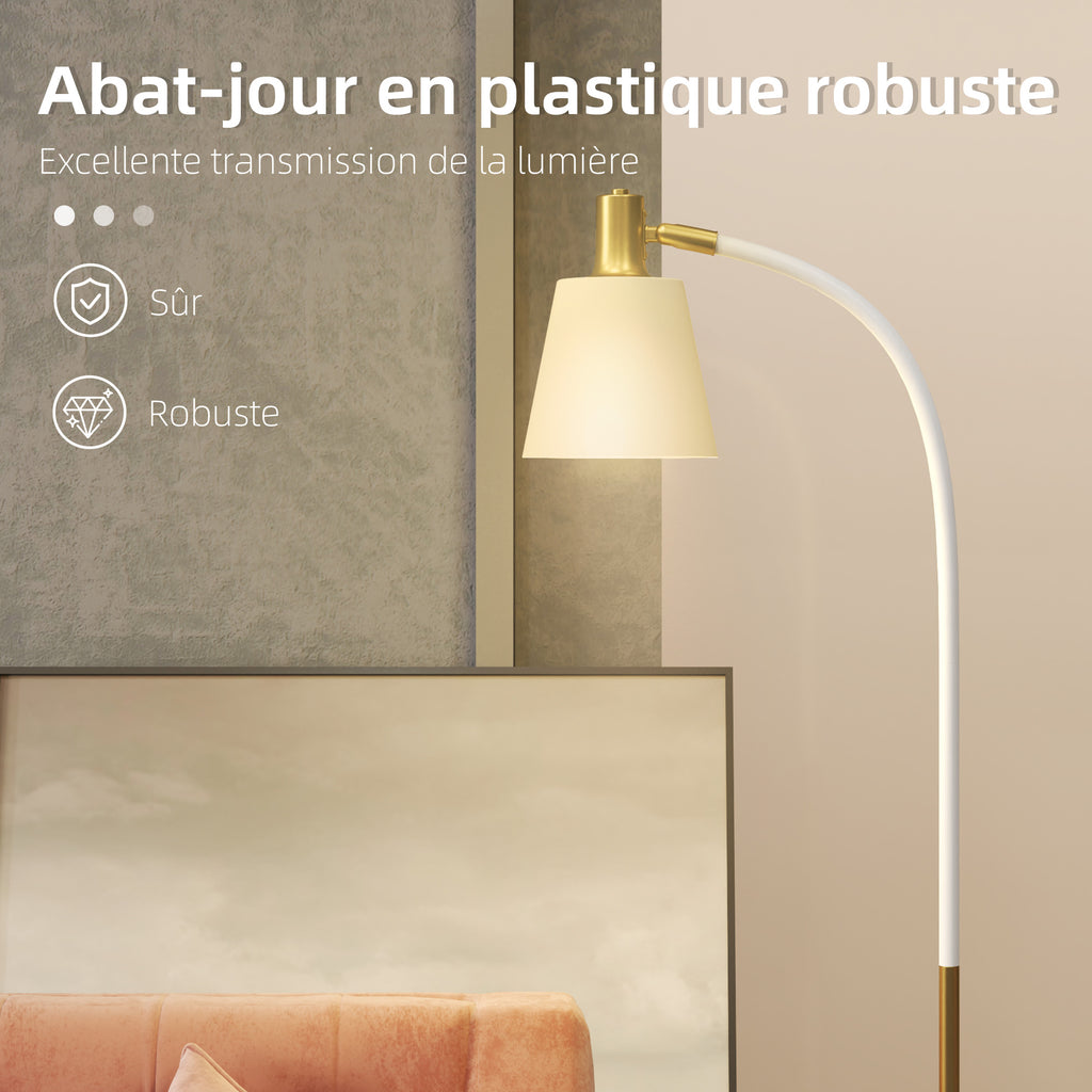 Lampadaire de salon réglable en hauteur 127-160 cm avec interrupteur, douille E27, blanc-3
