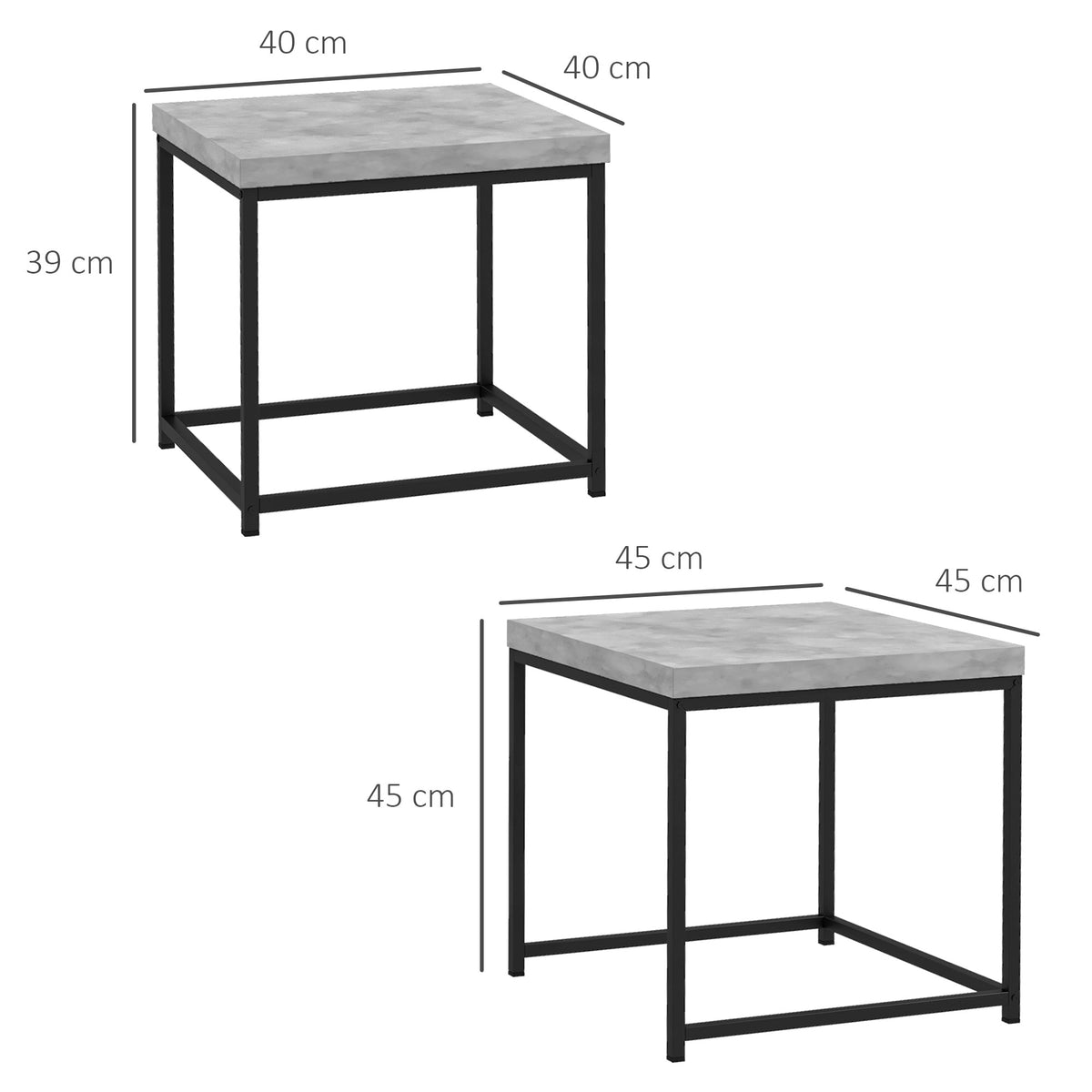 Lot de 2 tables gigognes tables basses carrées tables de salon cadre en acier et plateaux en bois gris-2